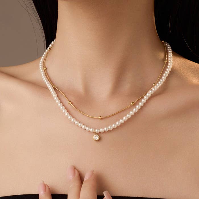 18K Pearl Chain Layer Necklace