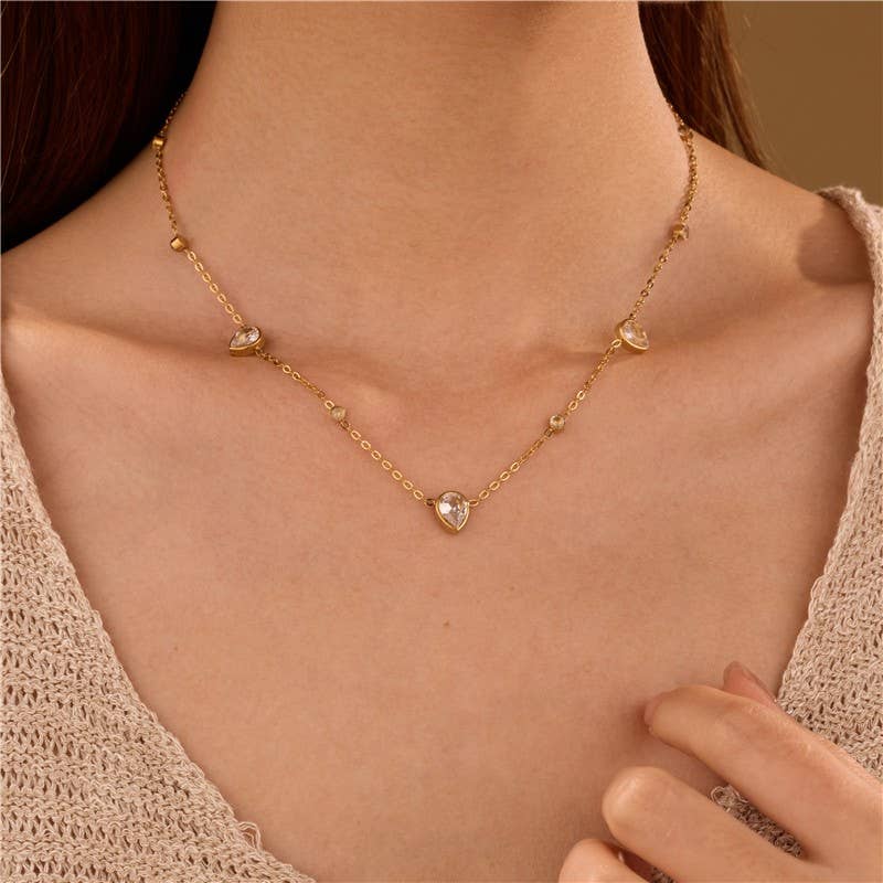 Waterproof Pear Crystal Necklace