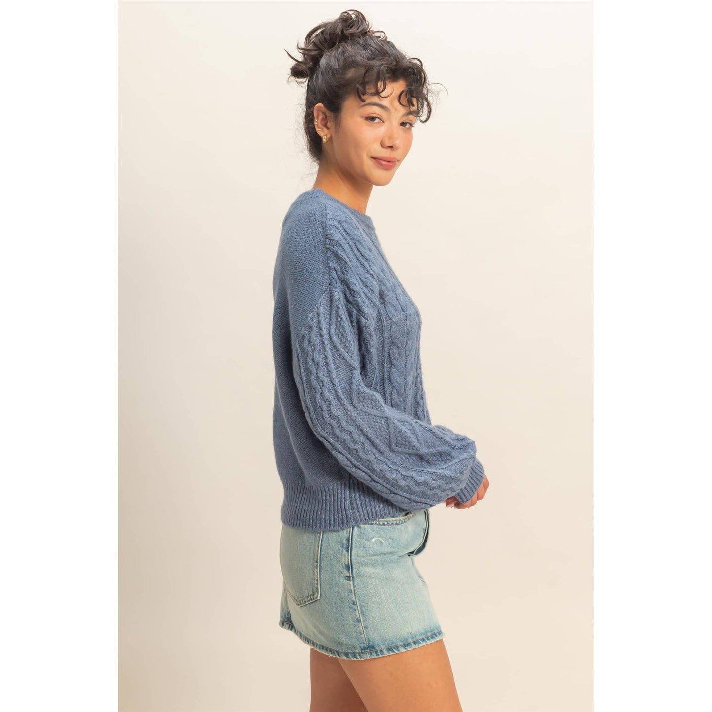 Cable Knit Balloon Sleeve Sweater