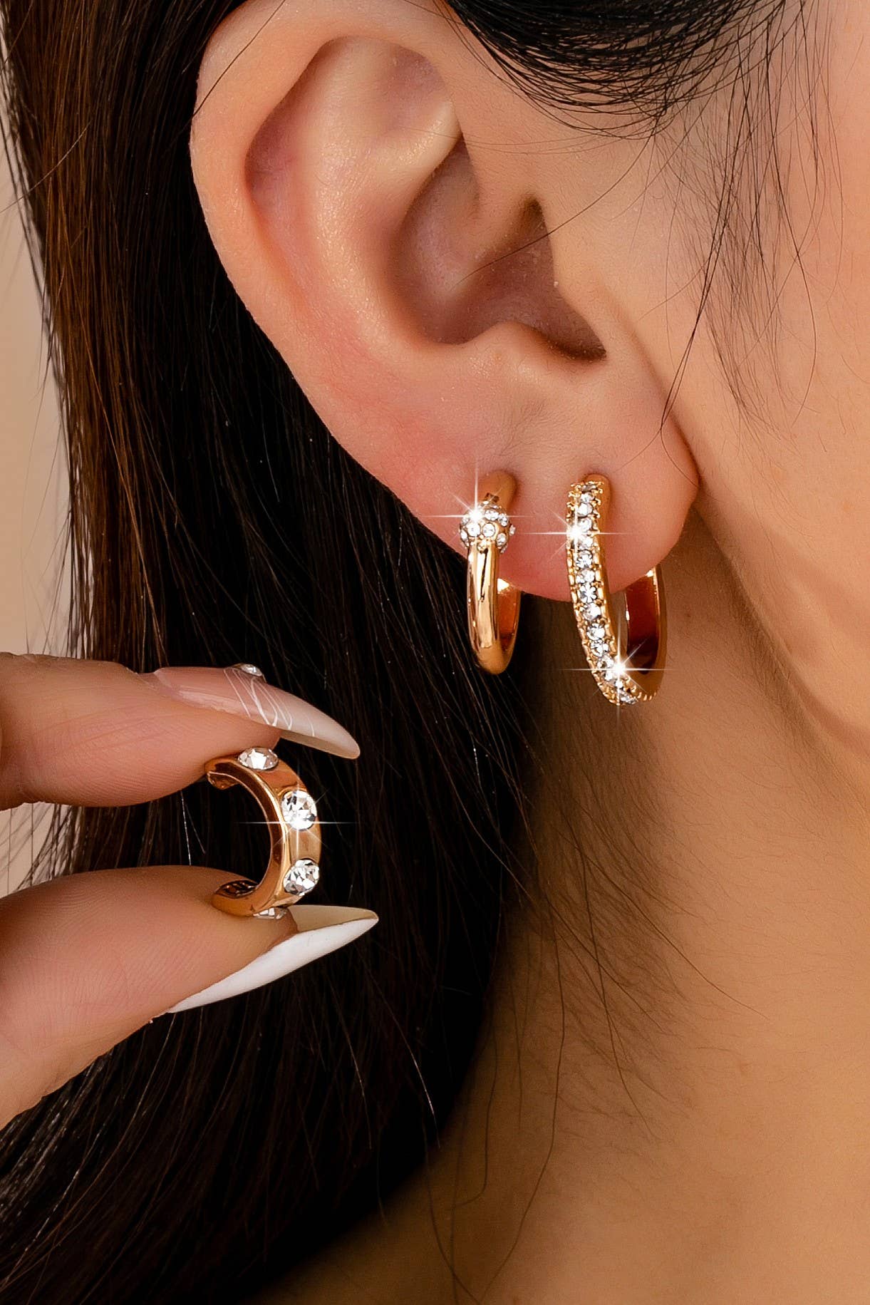 Studded Huggie Hoop Earring Set
