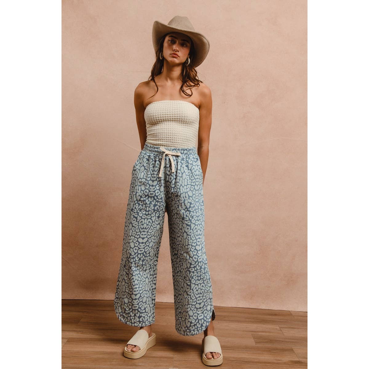 Washed Leopard Drawstring Pants