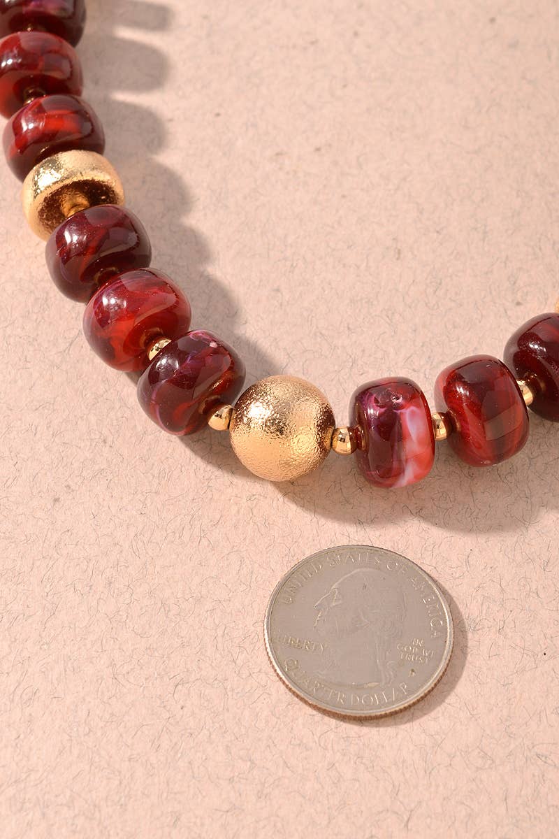 Marbled Beaded & Gold Accent Necklace