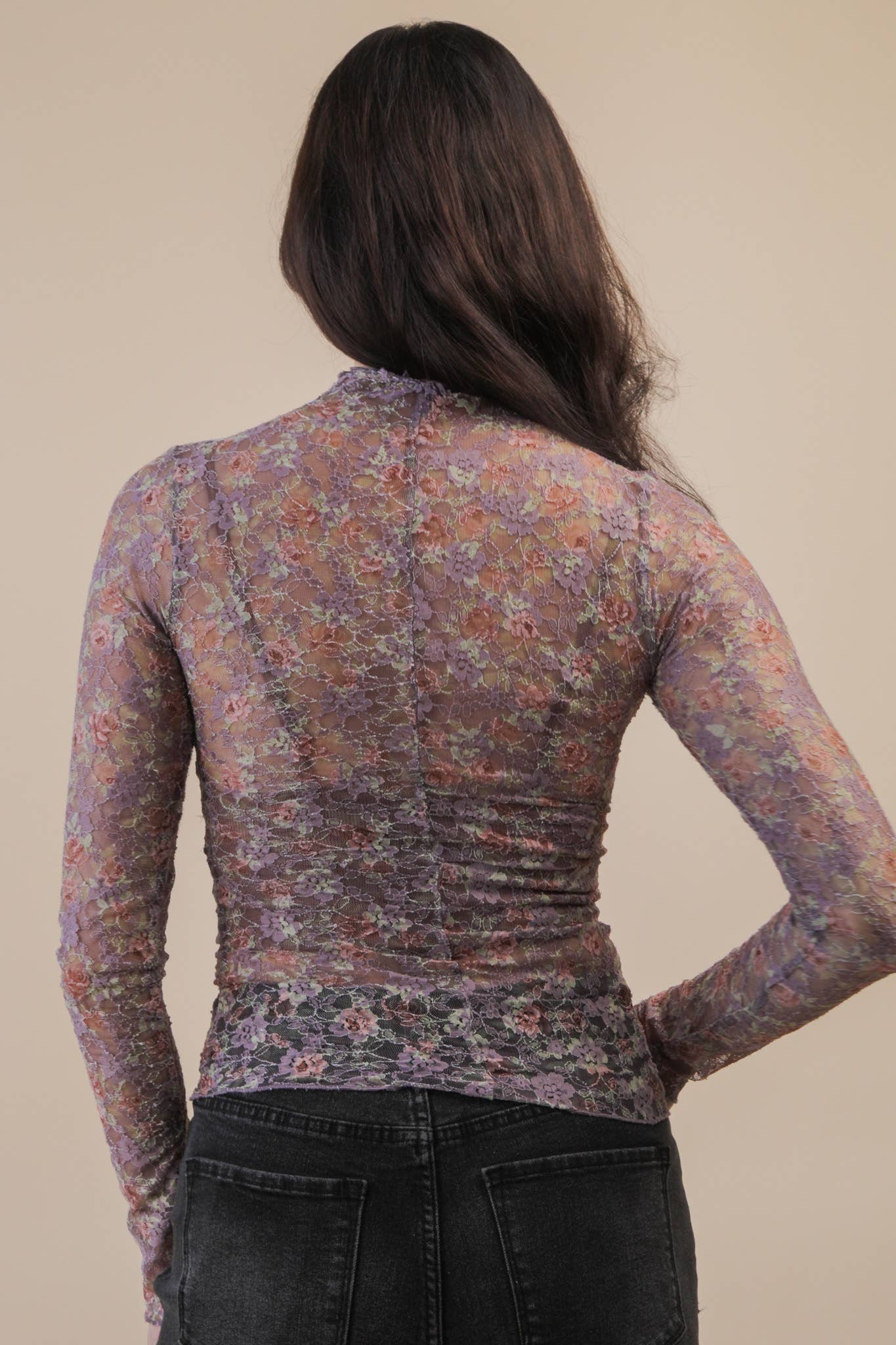 Fitted Sheer Mesh Lace Knit Top