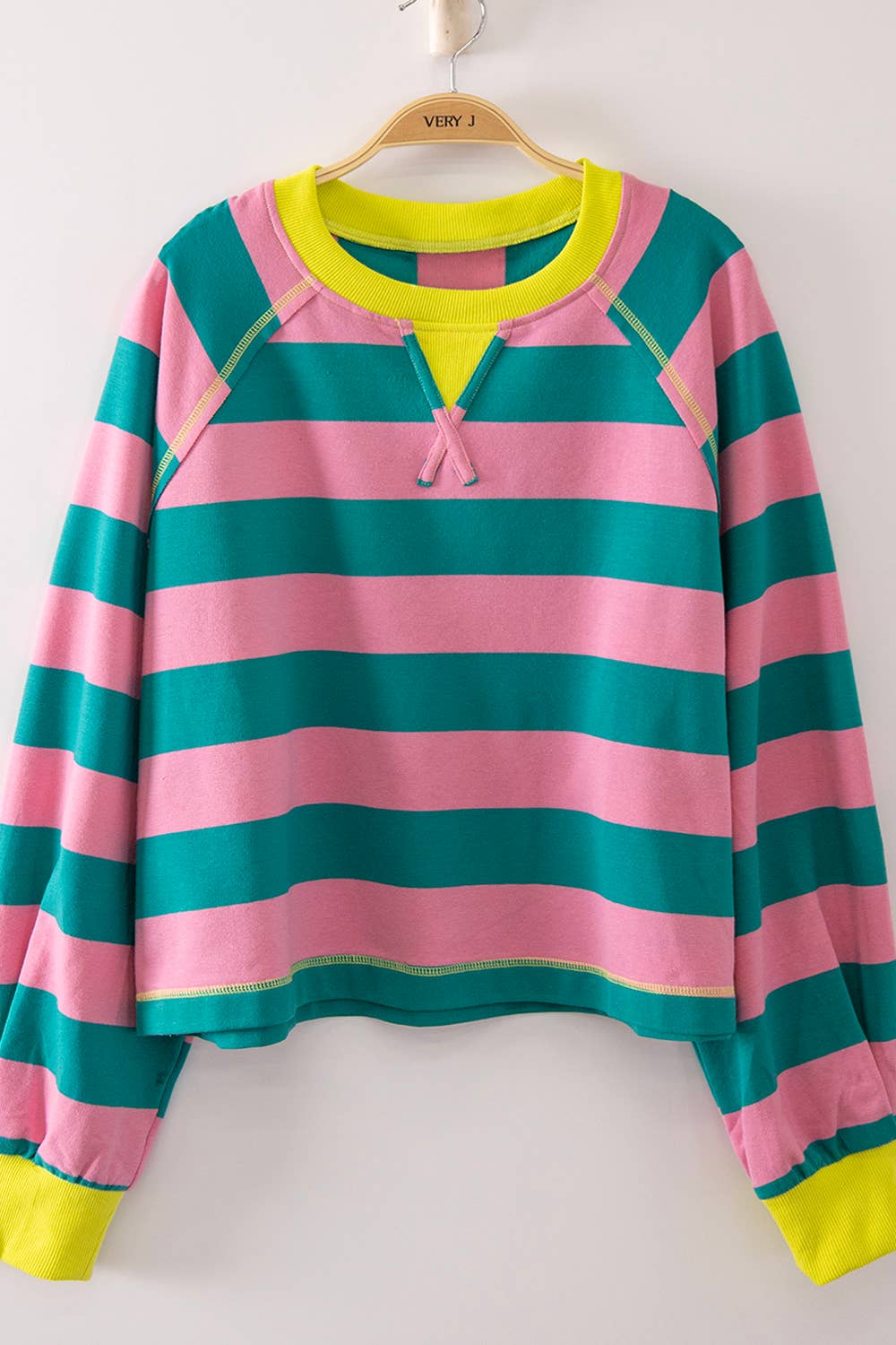 Striped Detail Cropped Long Sleeve Top