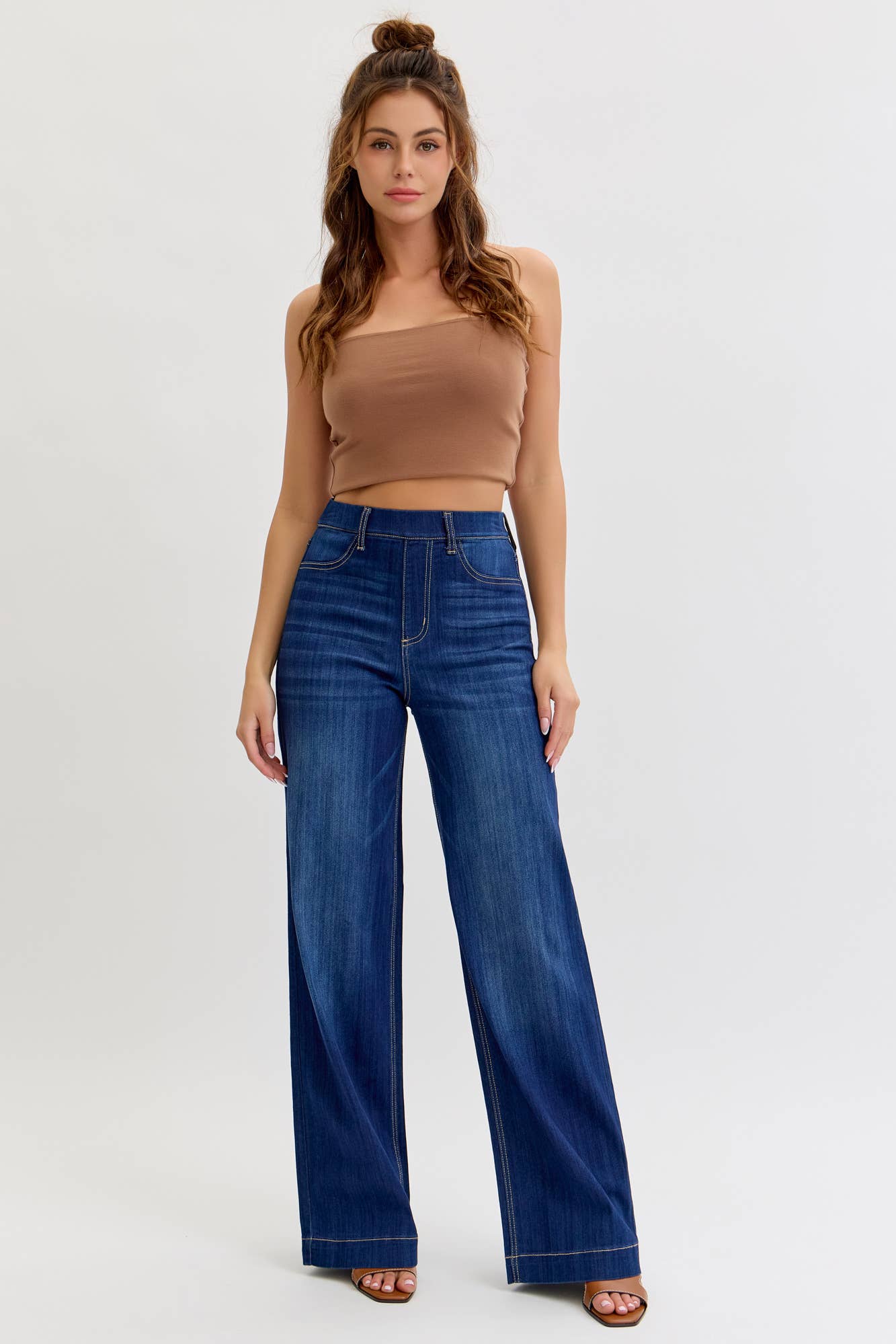 Cello Comfort Dark High Rise Pull-On Wide Leg Denim