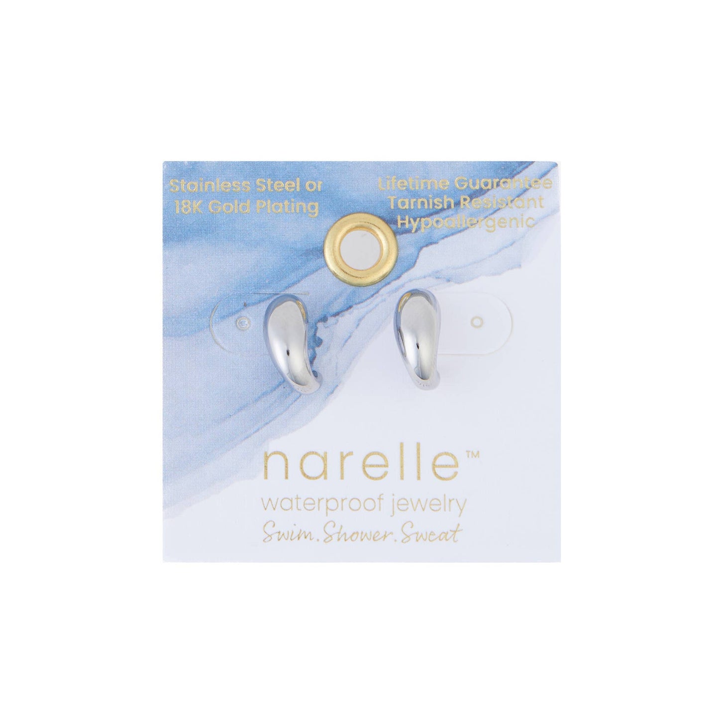 Waterproof Earrings Half Loop Hoop in Gold & Stainless Steel
