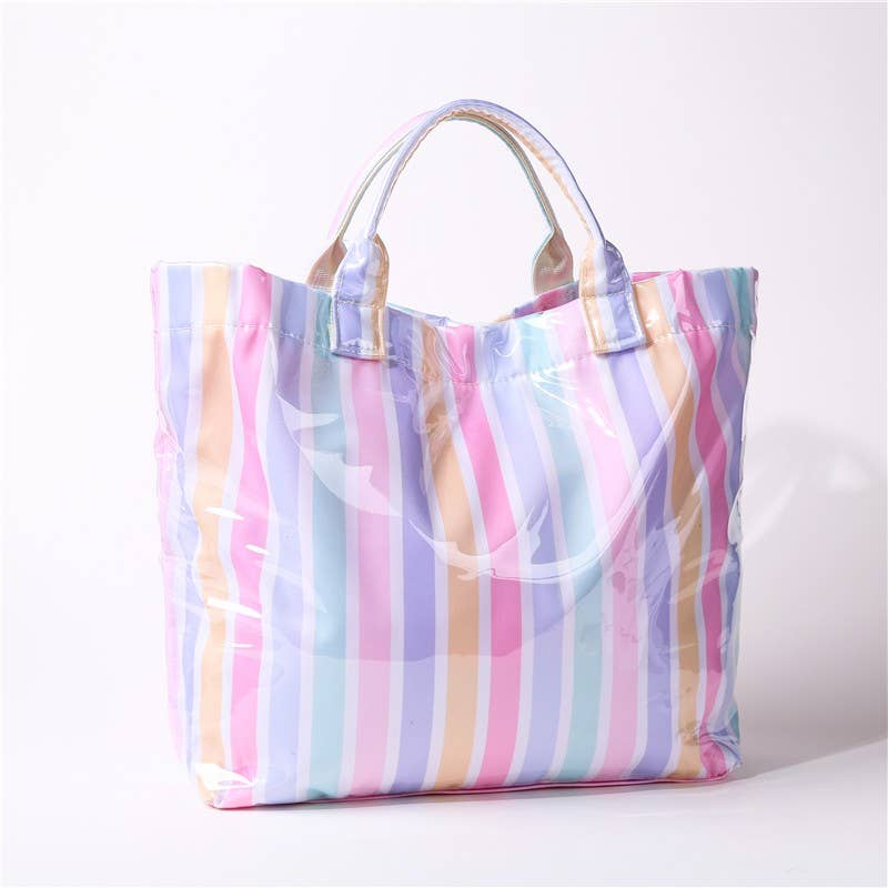 Striped Vinyl Tote Bag