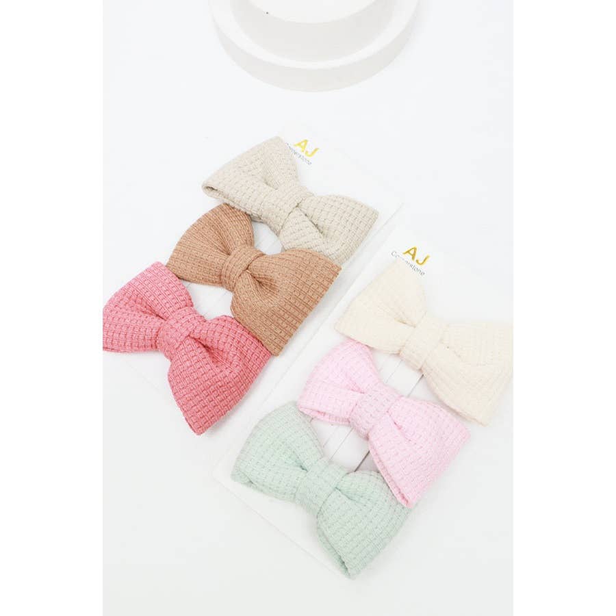 Girls Waffle Texture Bow Clips