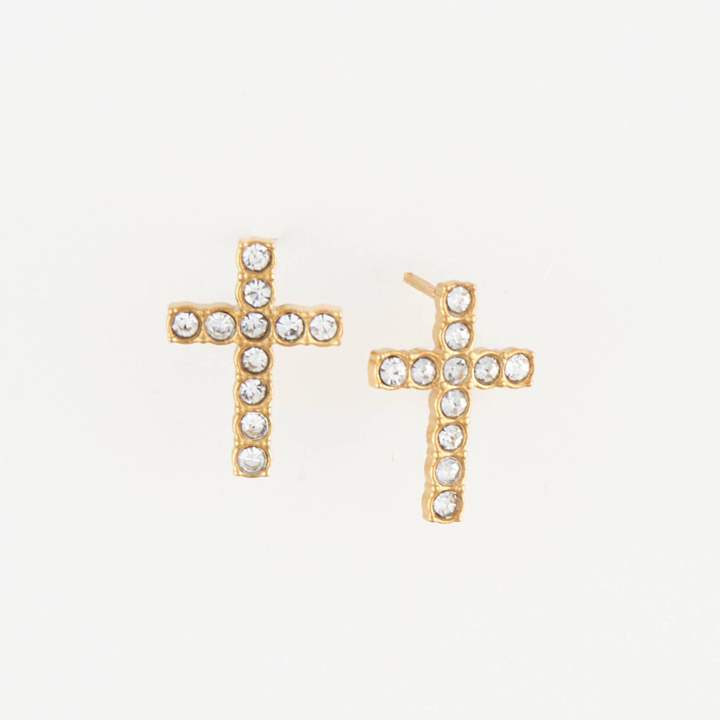 Waterproof Earrings Pave Cross Stud Gold & Steel Narelle