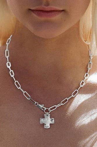 Hammered Cross Toggle Necklace