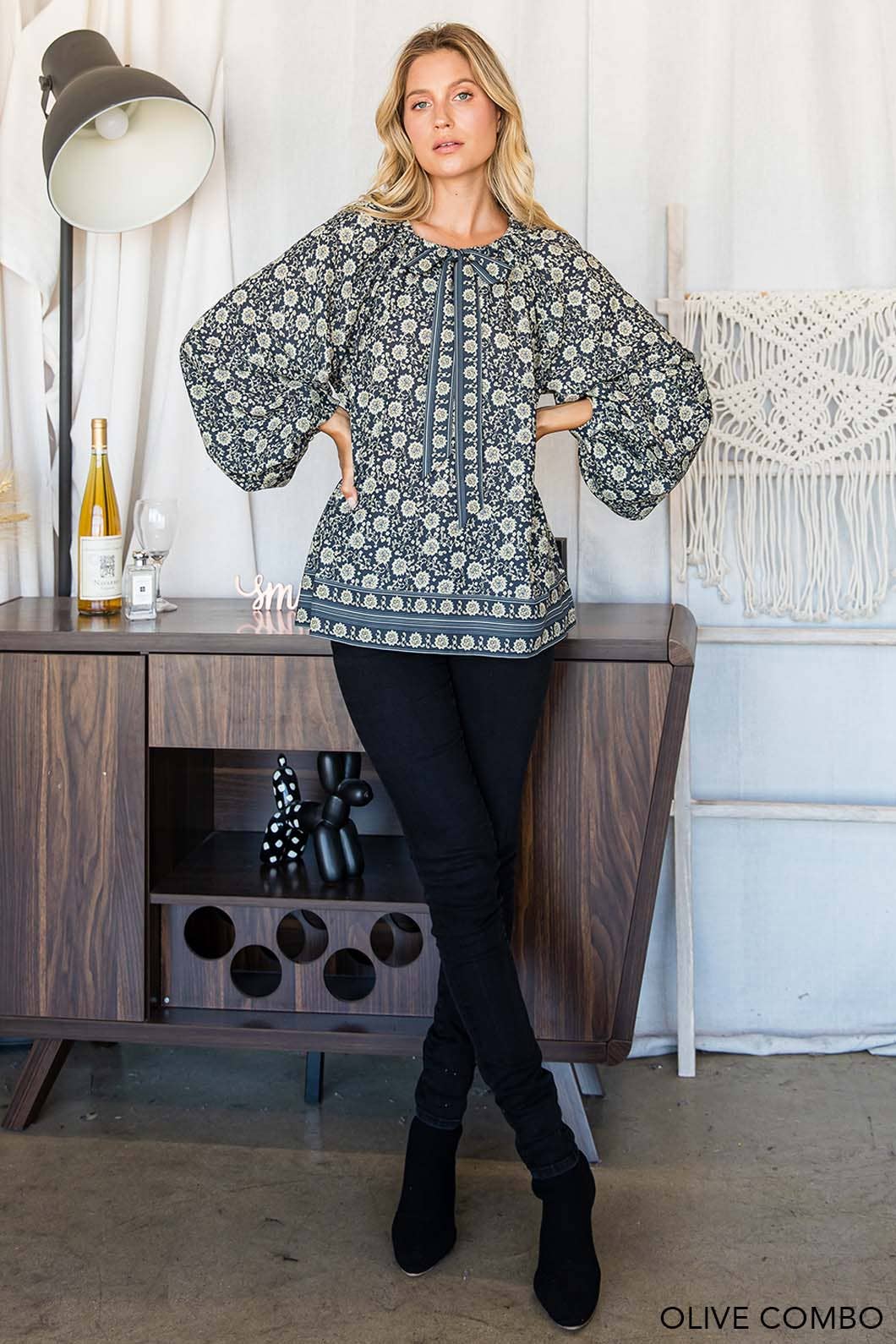 Renea Olive Long Sleeve Top