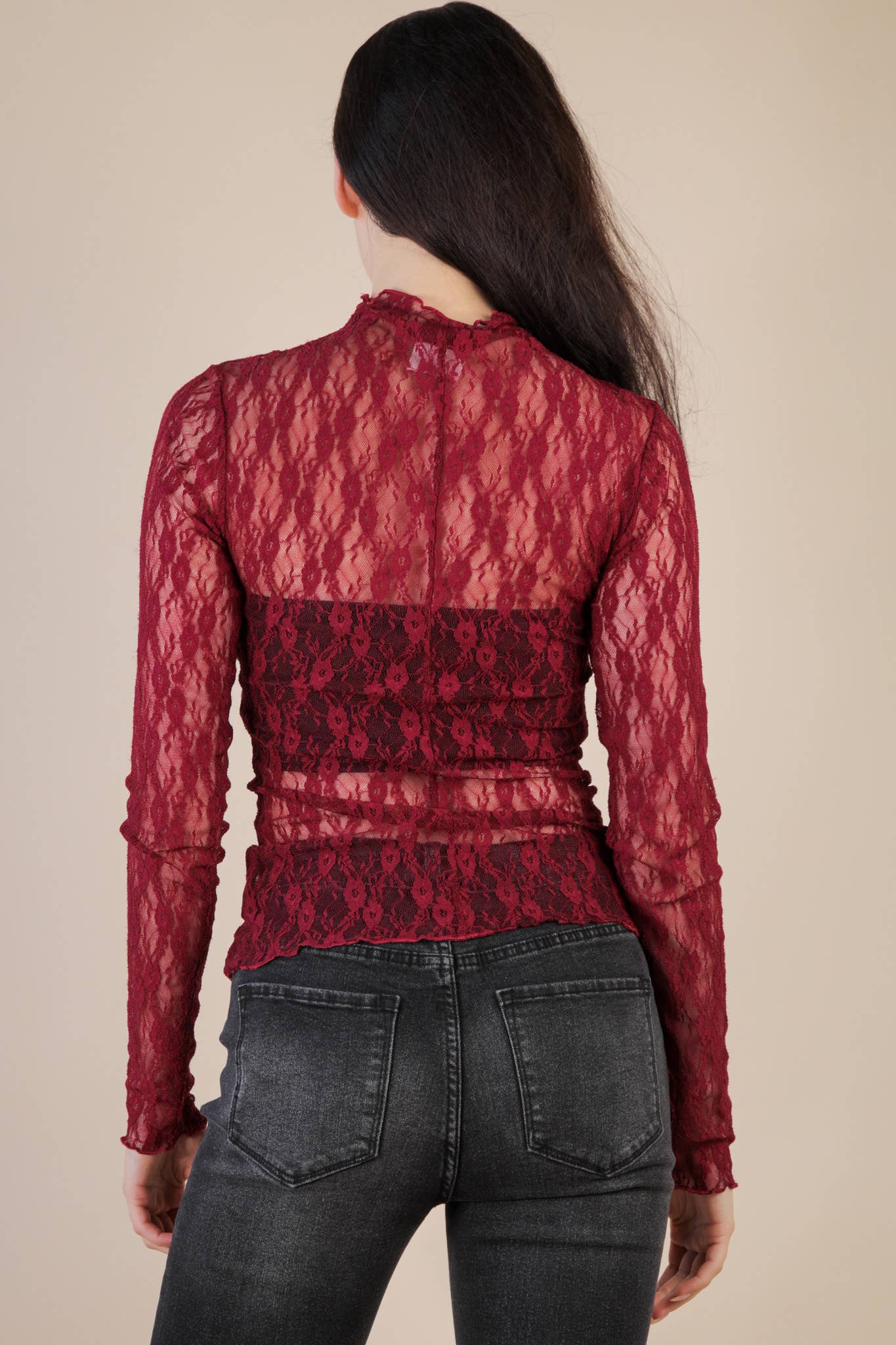 Fitted Sheer Mesh Lace Knit Top