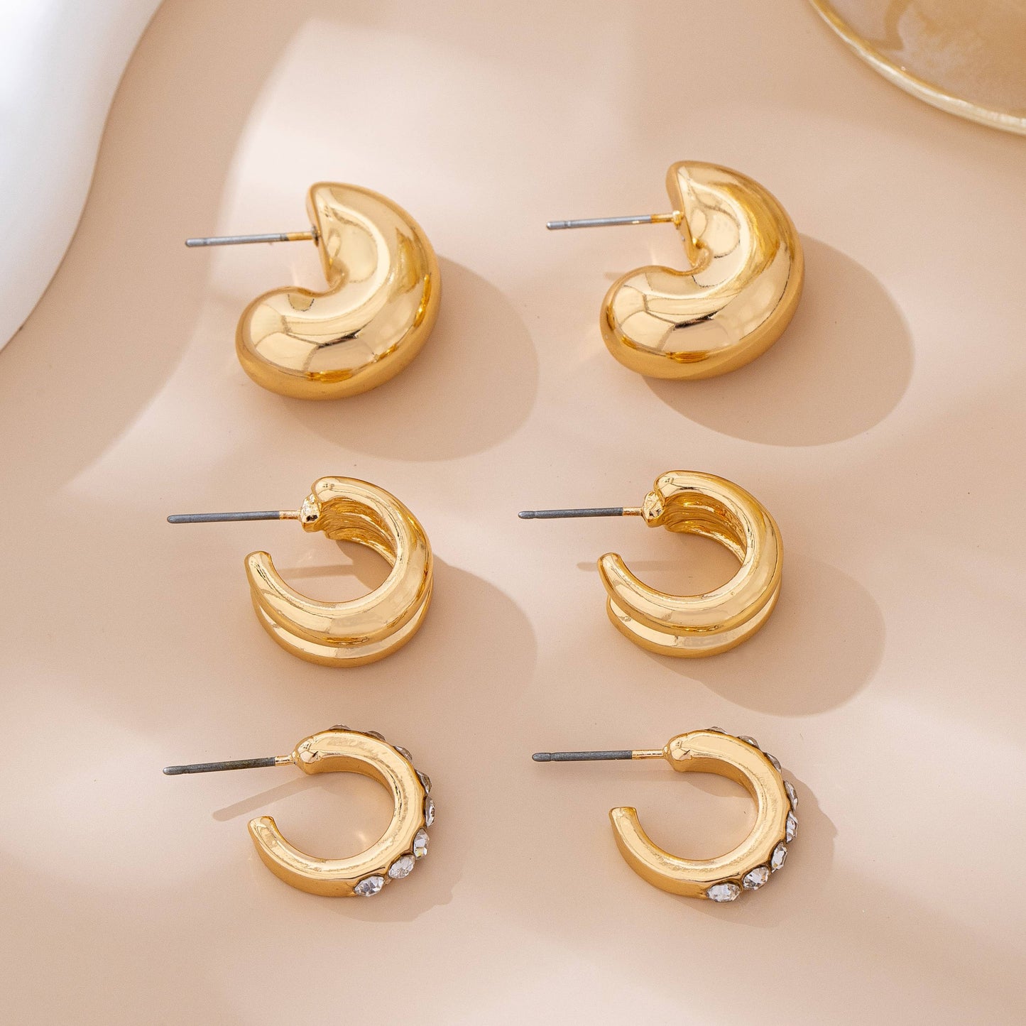 Rhinestone Puffy Hoop Trio