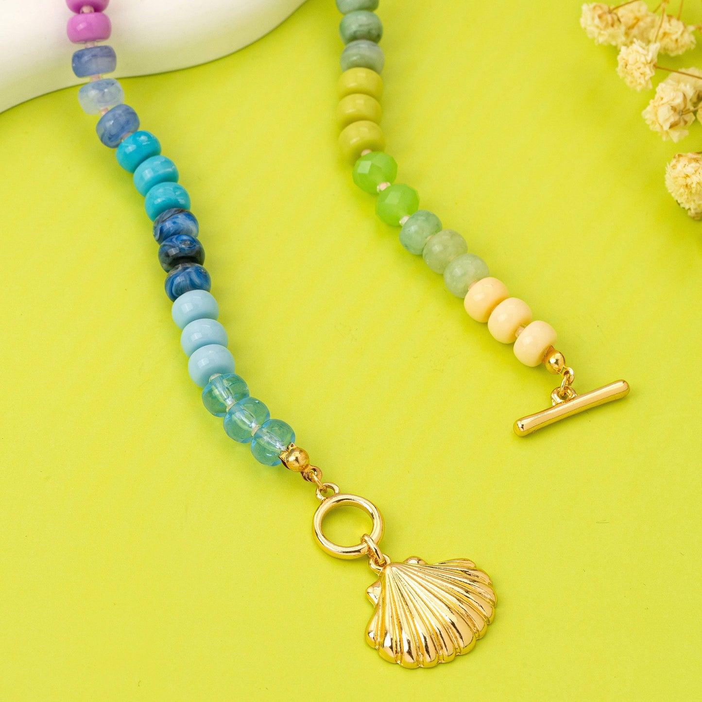 Beaded Seashell Charm Necklace
