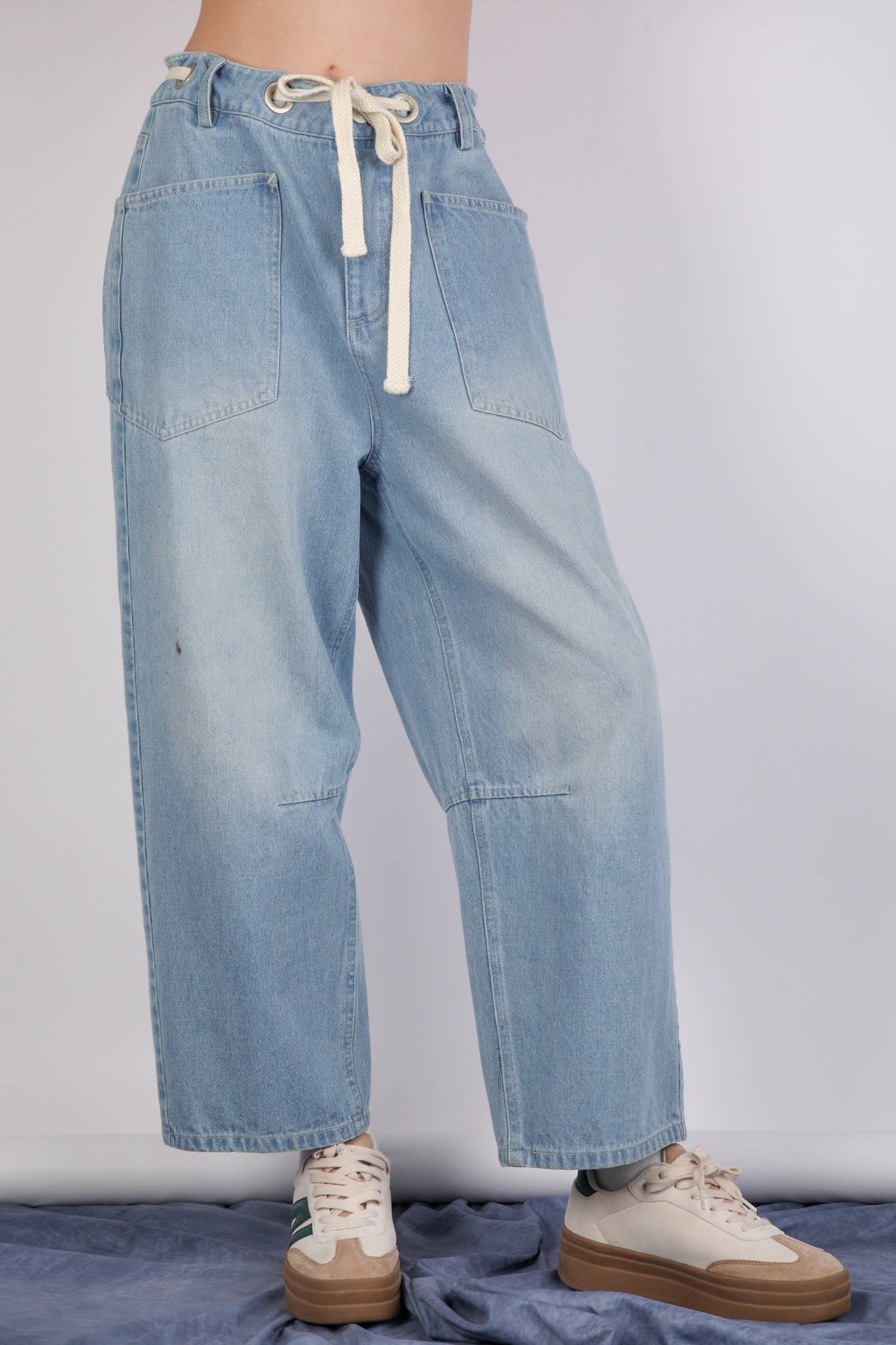 Washed Denim Barrel Pants