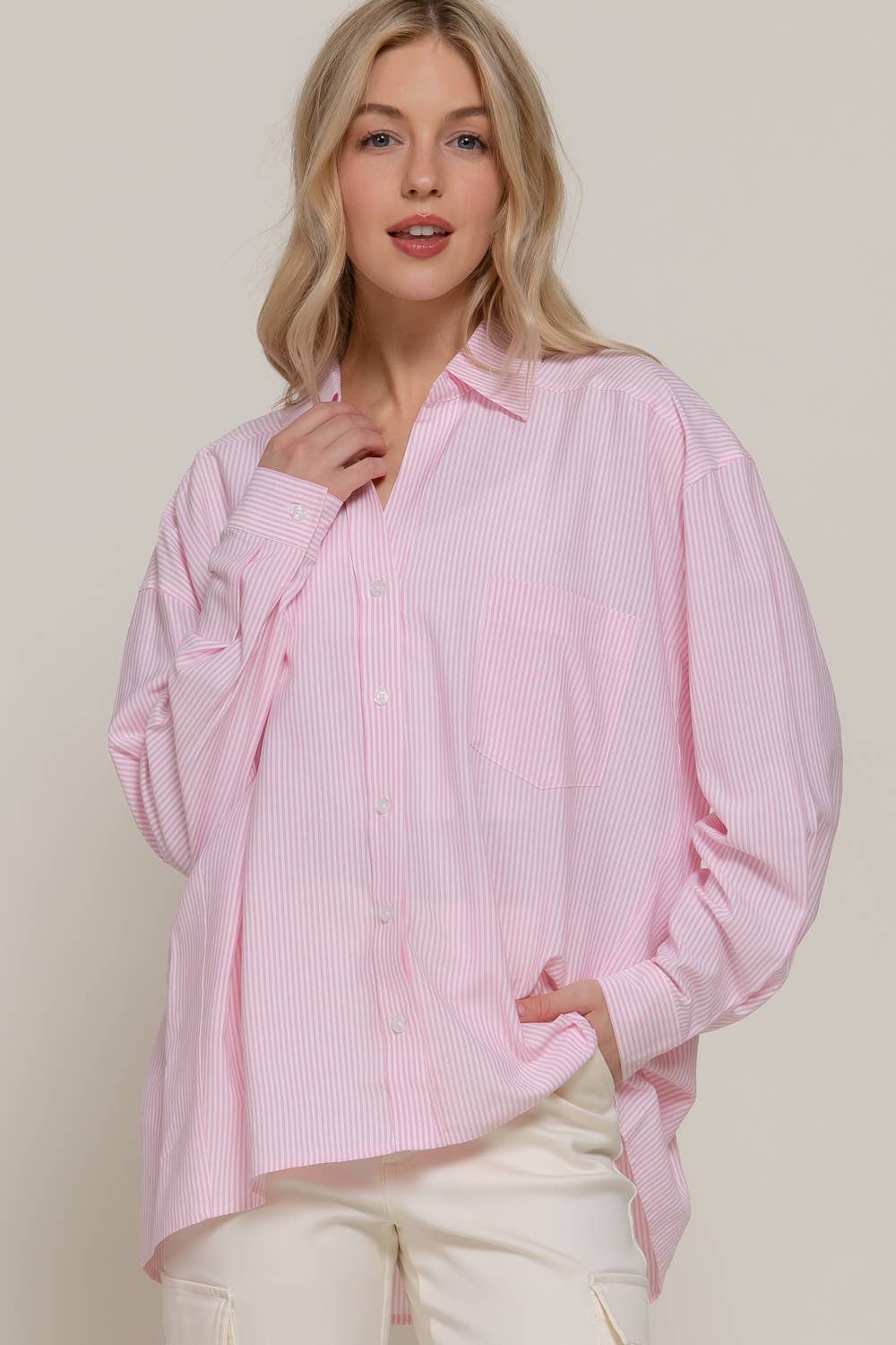 Oversized Striped Button Up Shirt