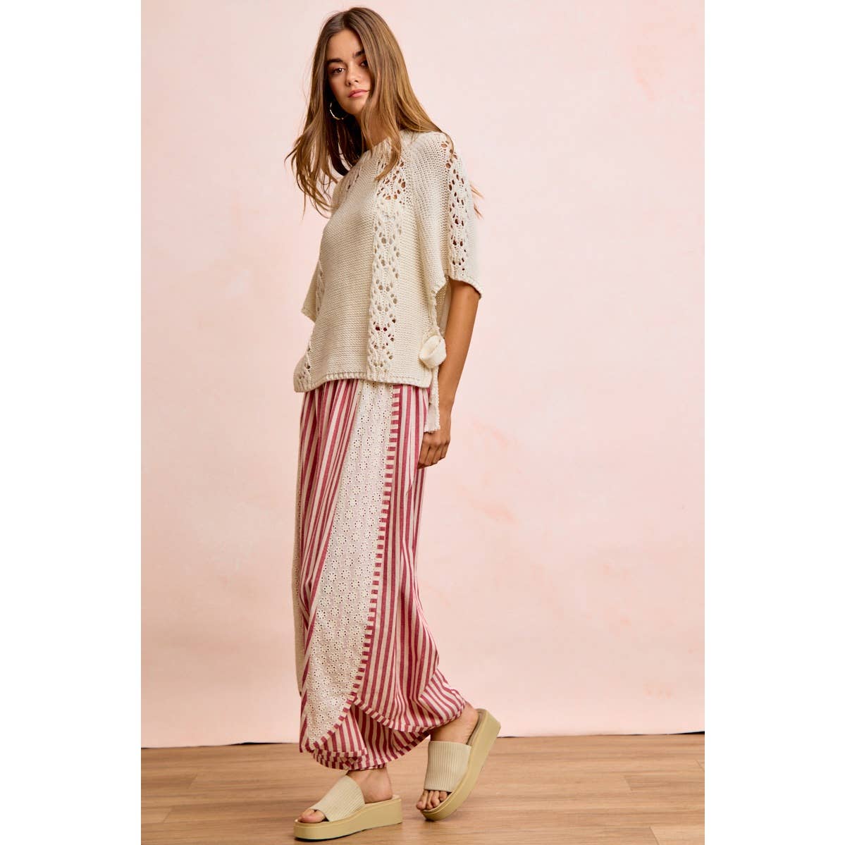 Floral Eyelet Wide Leg Pants