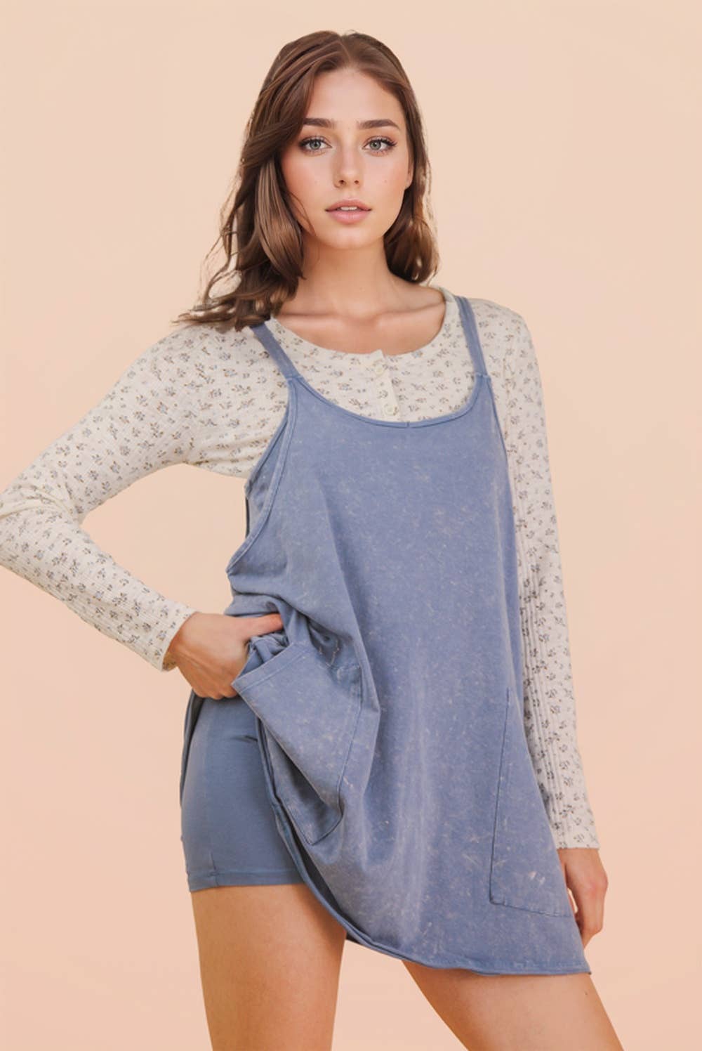 Mineral Washed Dress with Shorts Inside 