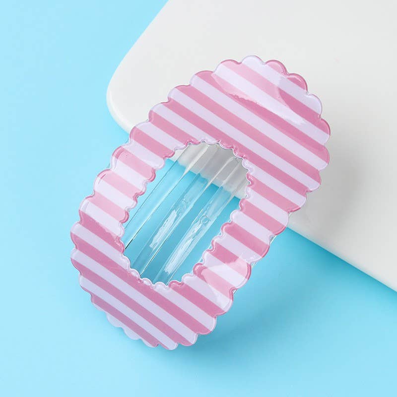 Scalloped Edge Floral and Stripe Flat Hair Claw Clip