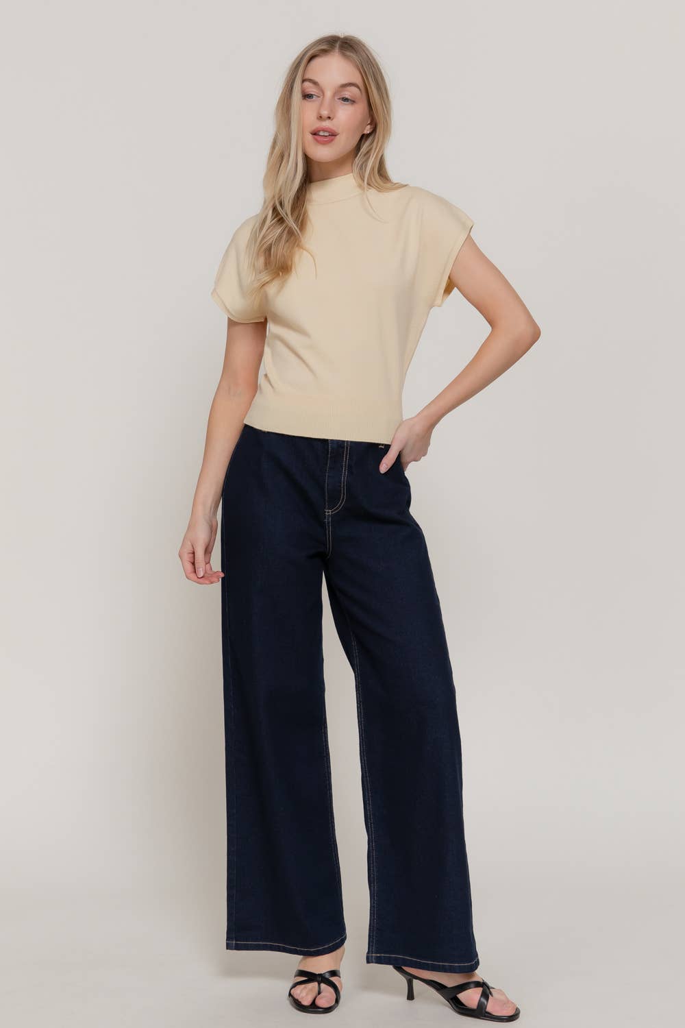 Cap Sleeve Mock Neck Sweater Top