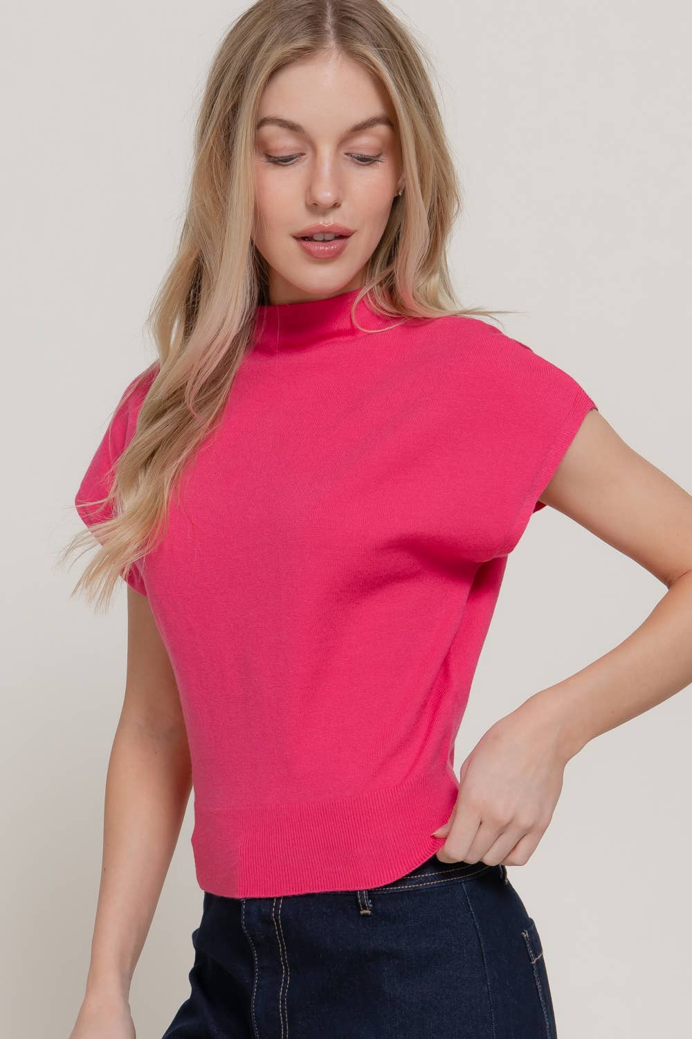 Cap Sleeve Mock Neck Sweater Top