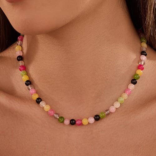 Natural Agate Glass Bead Necklace
