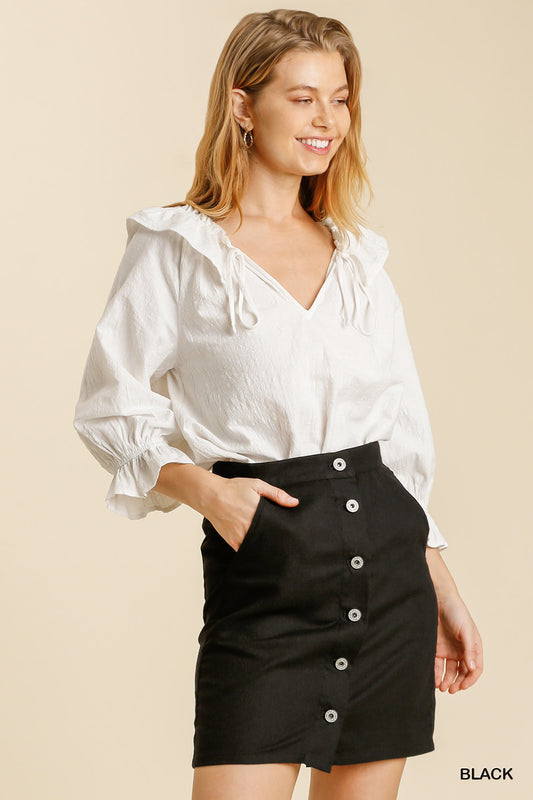 Linen Blend Button Down Skirt
