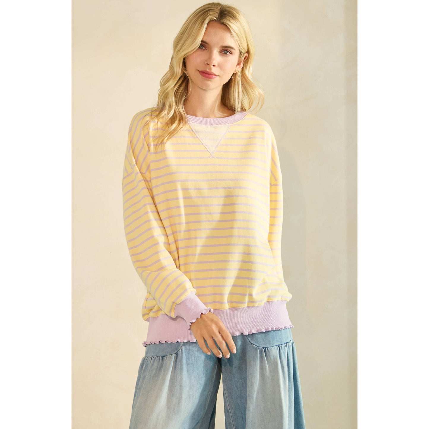 Striped Knit Long Sleeve Top