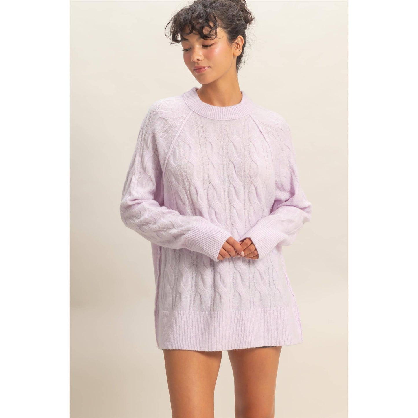 Crew Neck Cable Knit Sweater Pullover