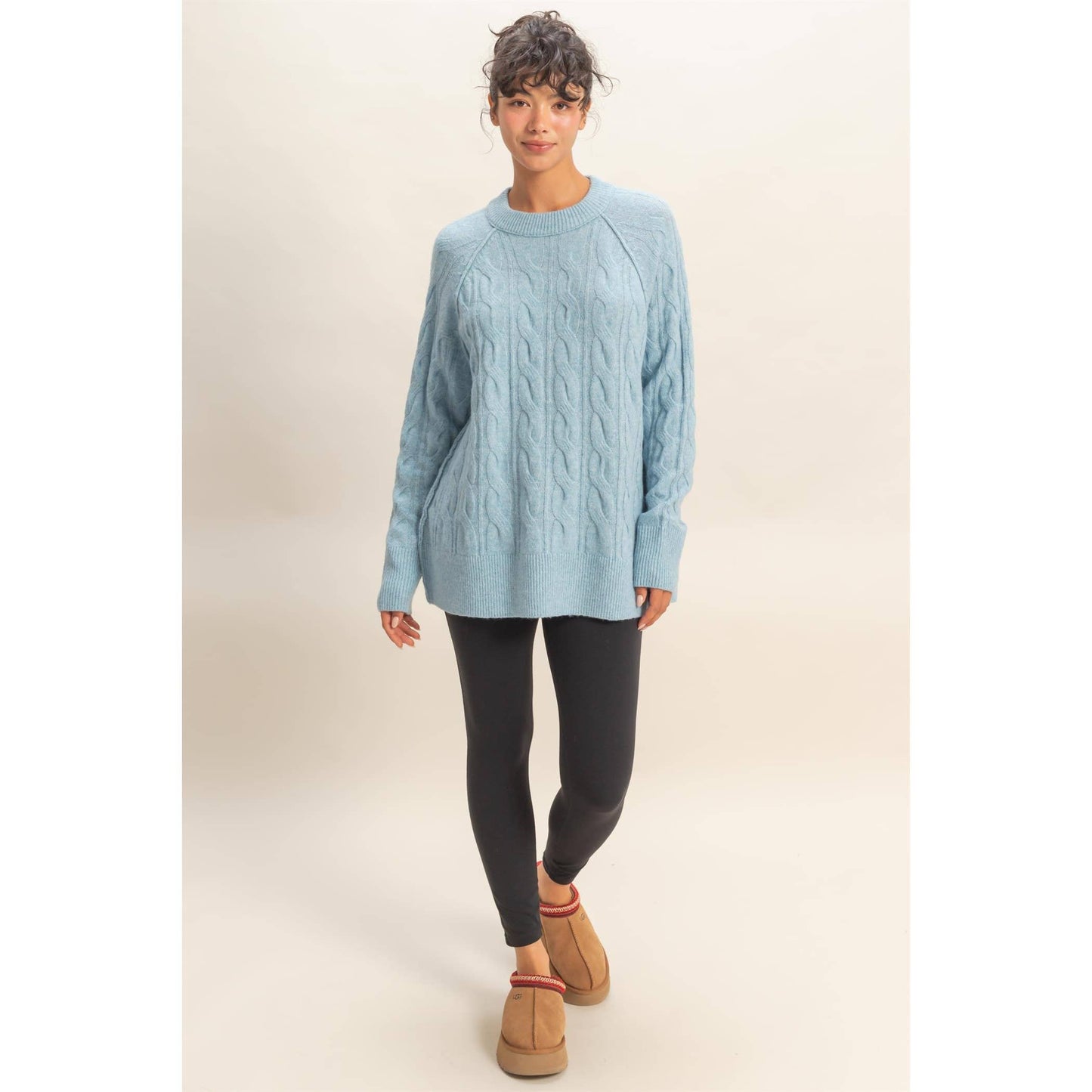 Crew Neck Cable Knit Sweater Pullover