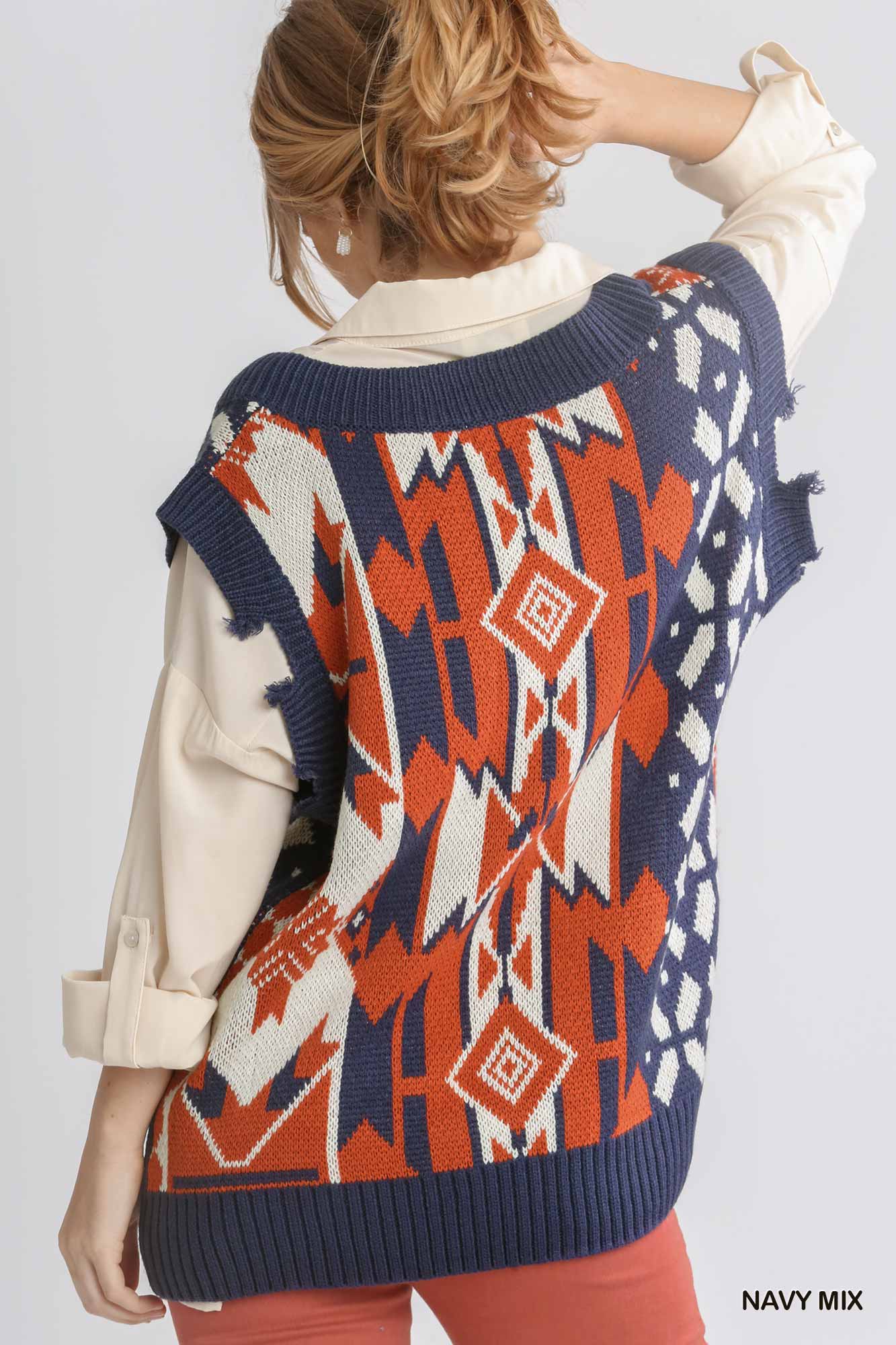 Boho Aztec Style Sweater Vest