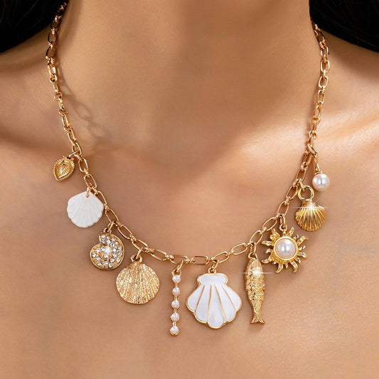 Seashell Pearl Charm Necklace
