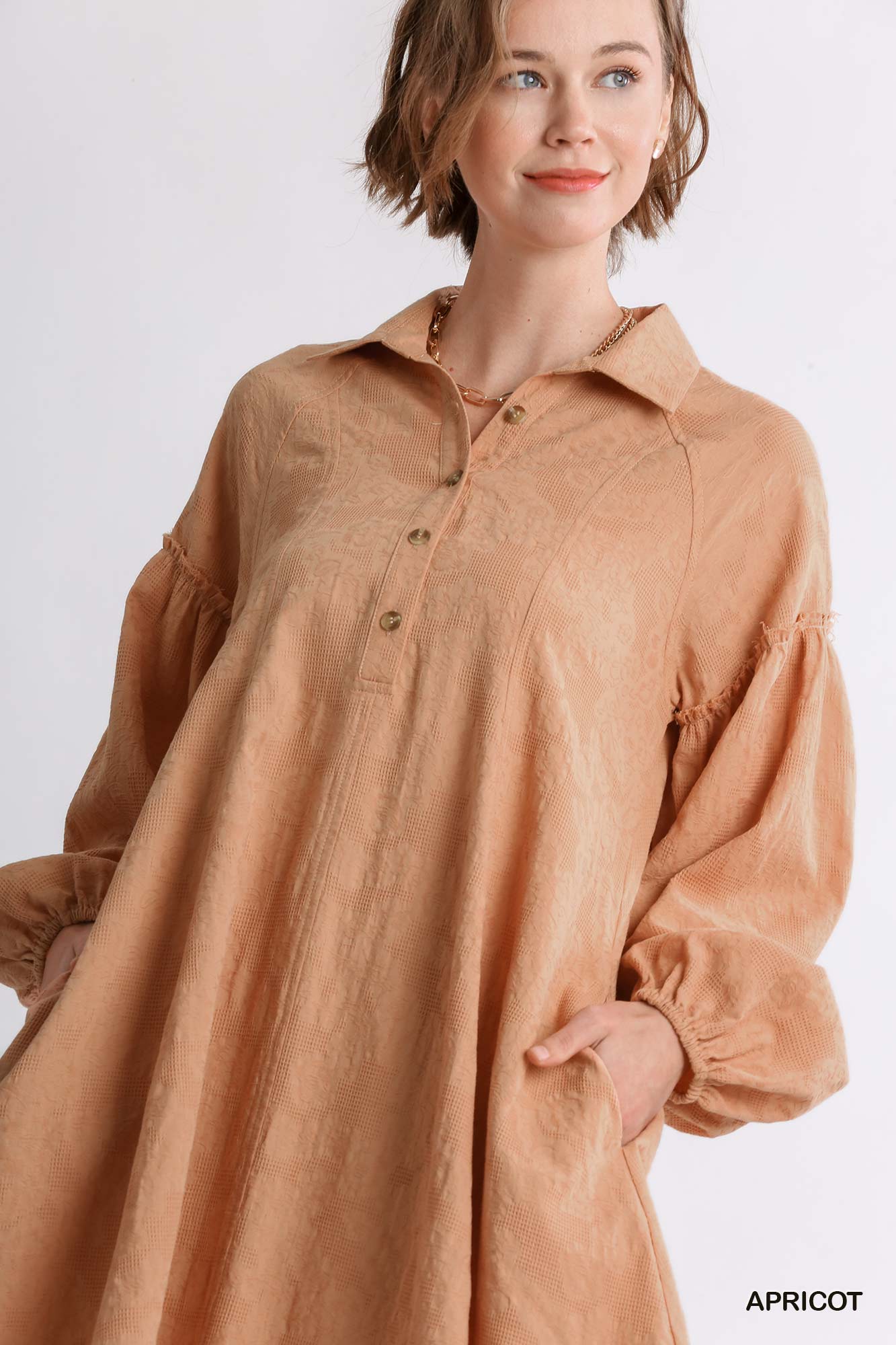 Textured Balloon Sleeve Dress