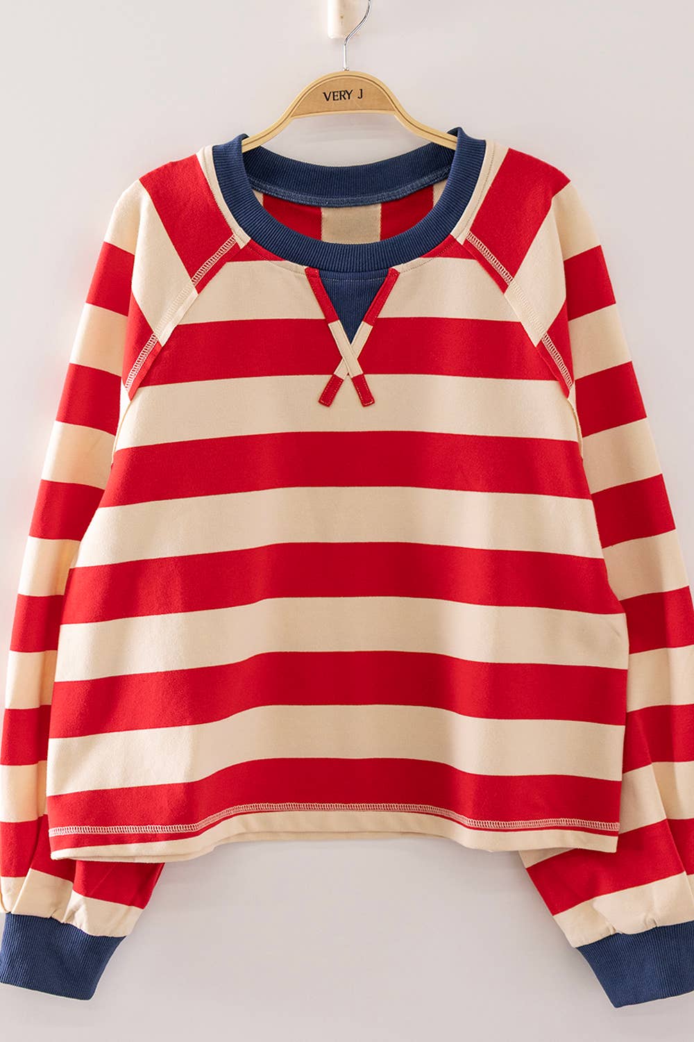 Striped Detail Cropped Long Sleeve Top