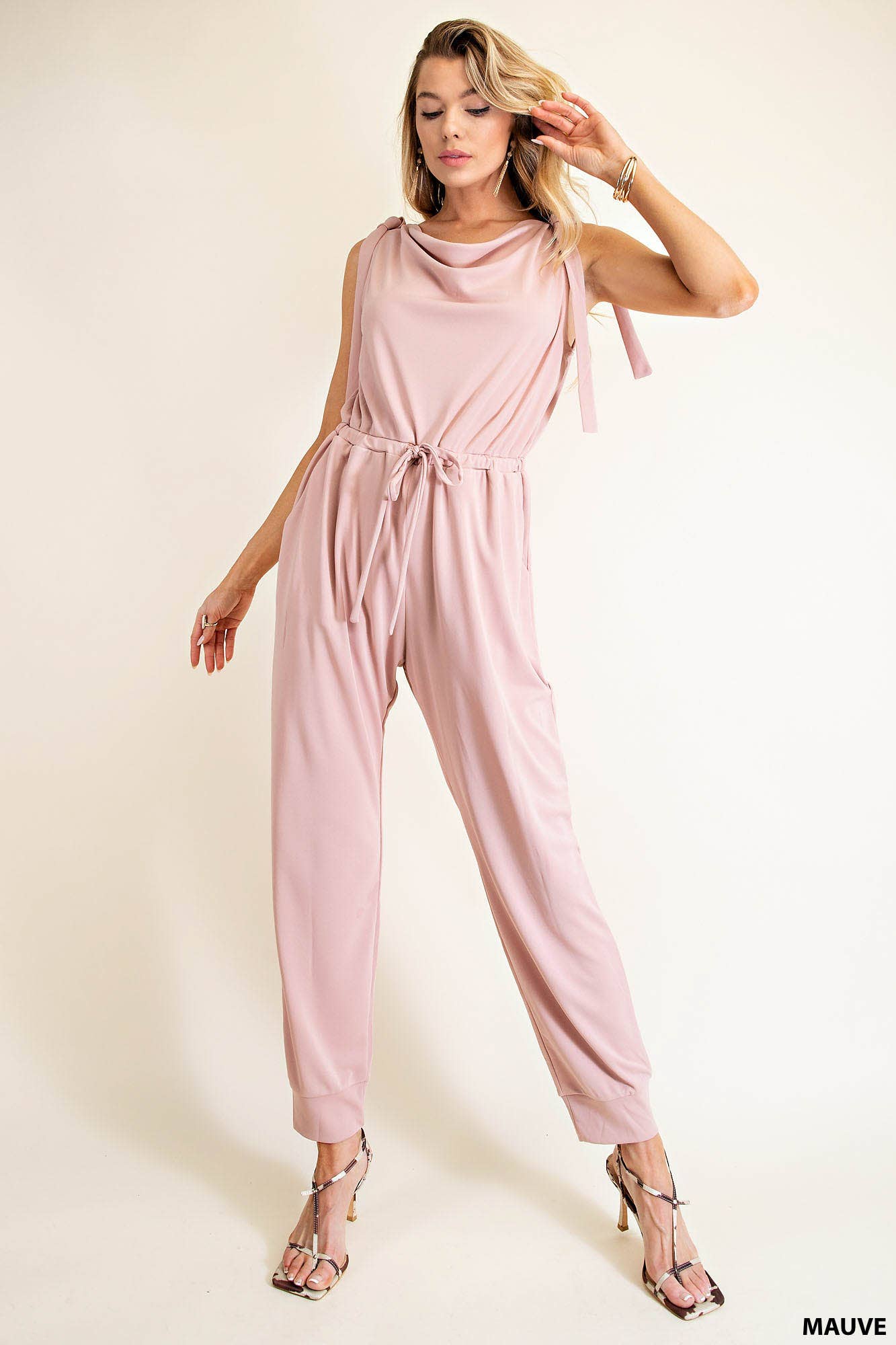 Shoulder Tie Satin Jumpsuit