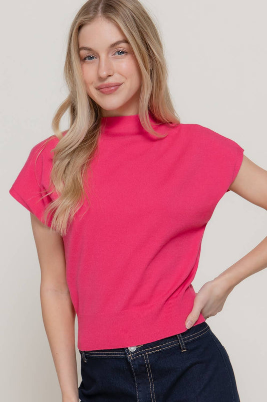 Cap Sleeve Mock Neck Sweater Top