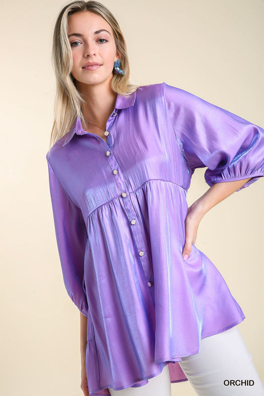 Lilac Shimmer Button Up Tunic