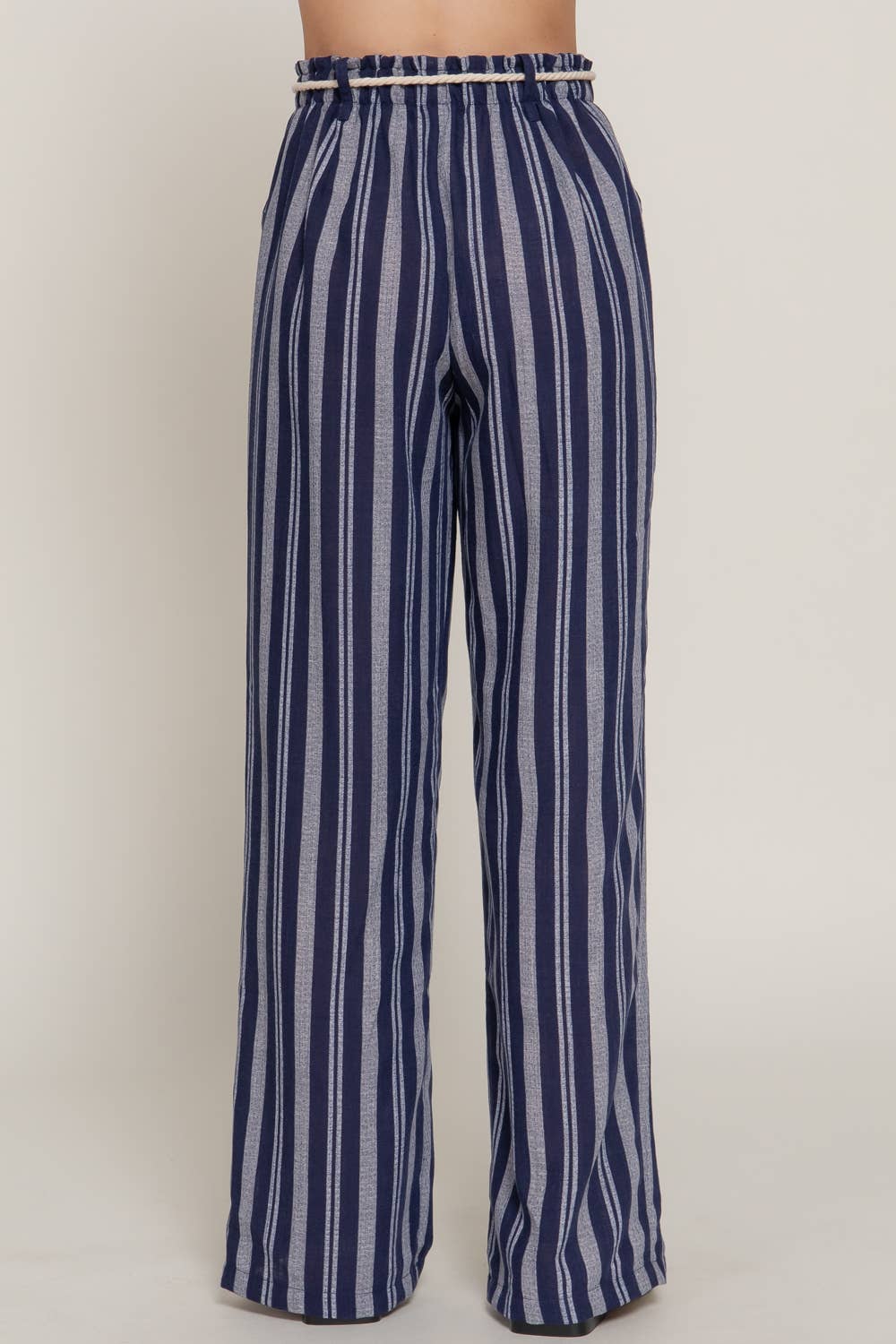 Robe Belt Stripe Print Linen Effect Pants