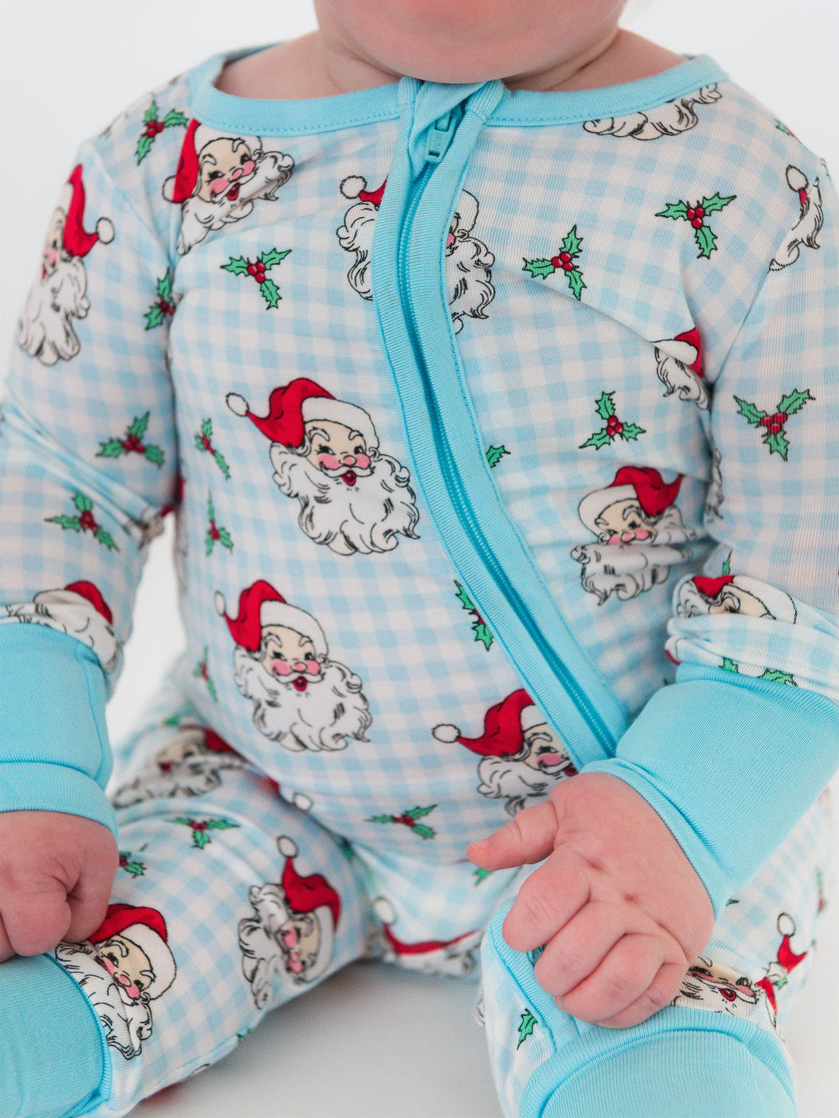 SoftSnooze™ Baby Bamboo Viscose Blue Dear Santa Convertible One Piece Footie Pajama