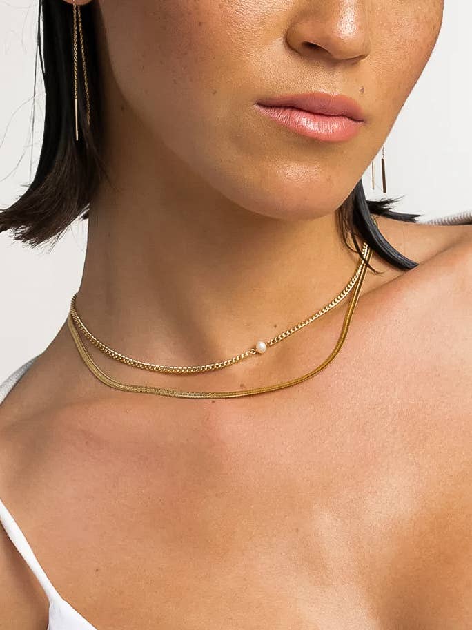 Owen 18K Gold Non-Tarnish layered Pearl Chain Necklace