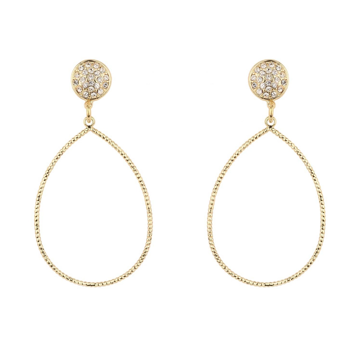 Gold Pave Circle with Teardrop 2" Earring