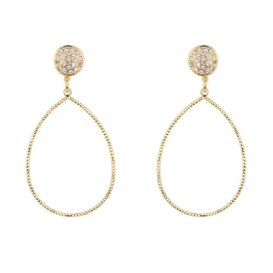 Gold Pave Circle with Teardrop 2" Earring