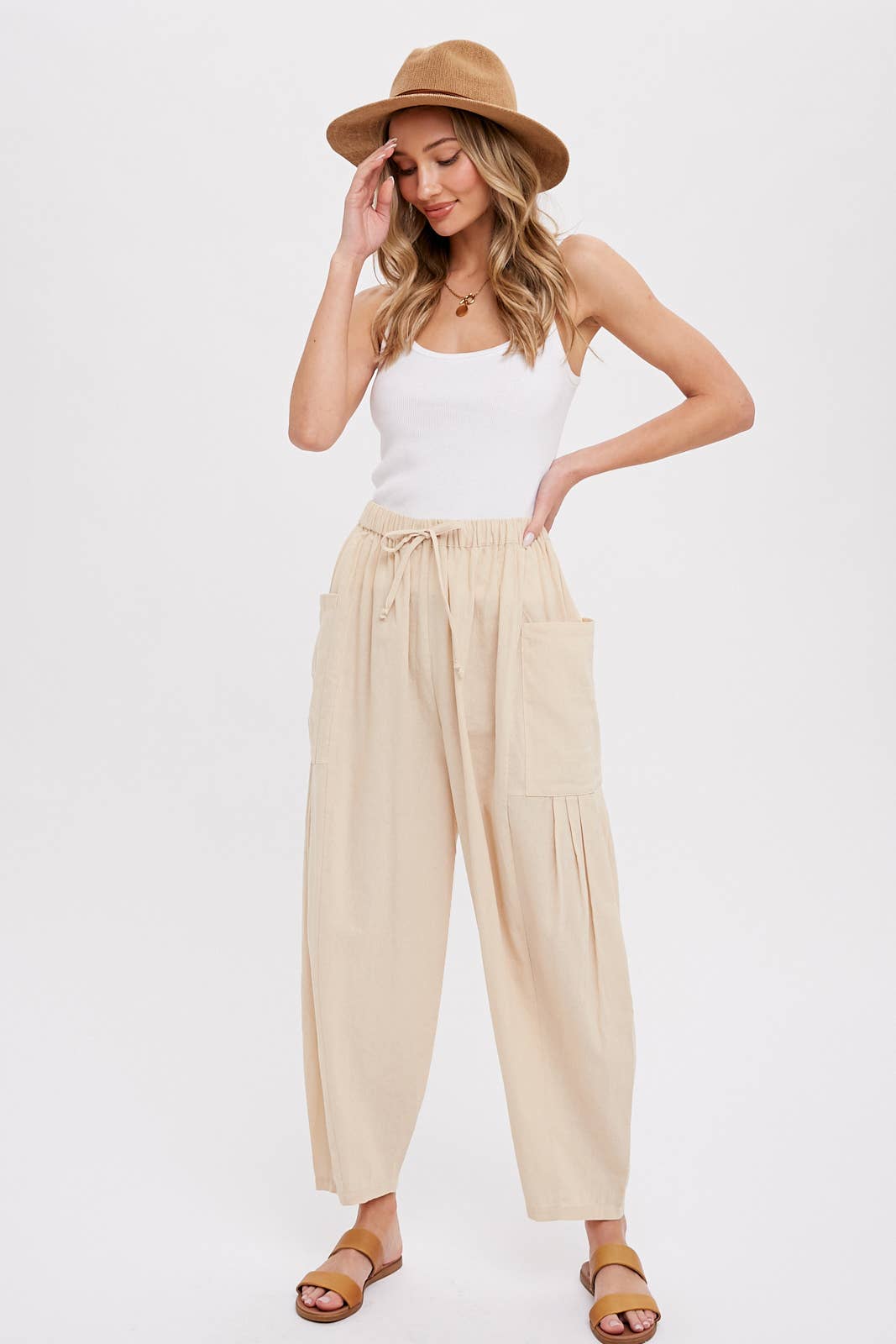 Linen Blend Wide Leg Pants