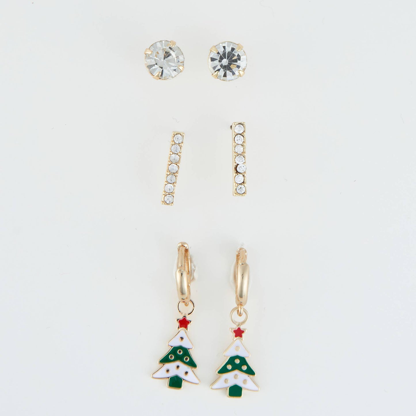 Holiday Gold Christmas Tree Earring Trio