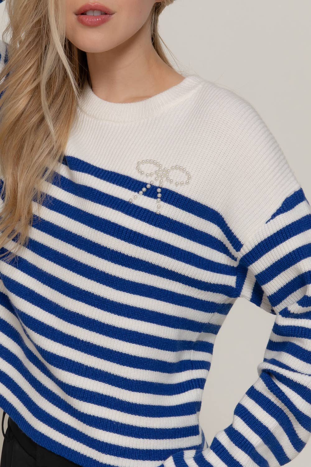 Pearl Bow Striped Sweater
