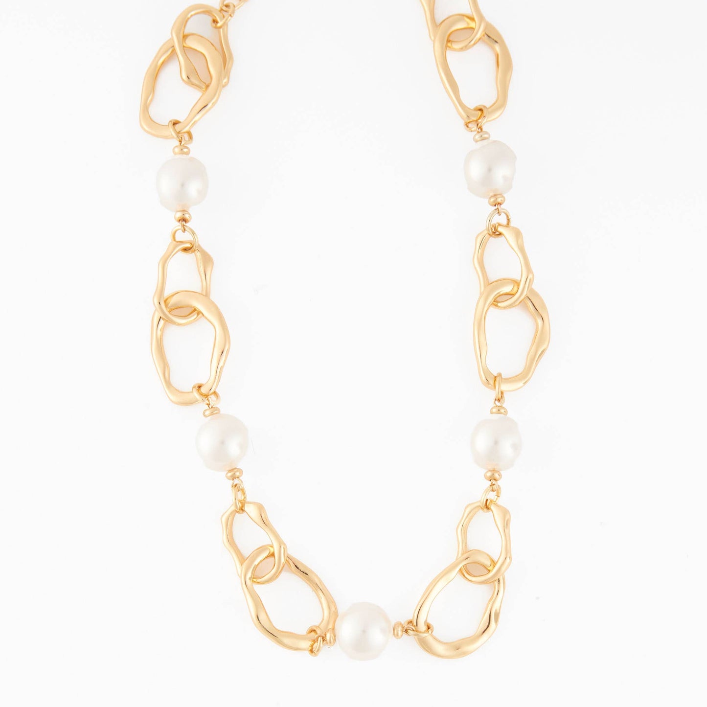 Chain Necklace Elodie 18" Gold Chunky Linked Faux Pearl