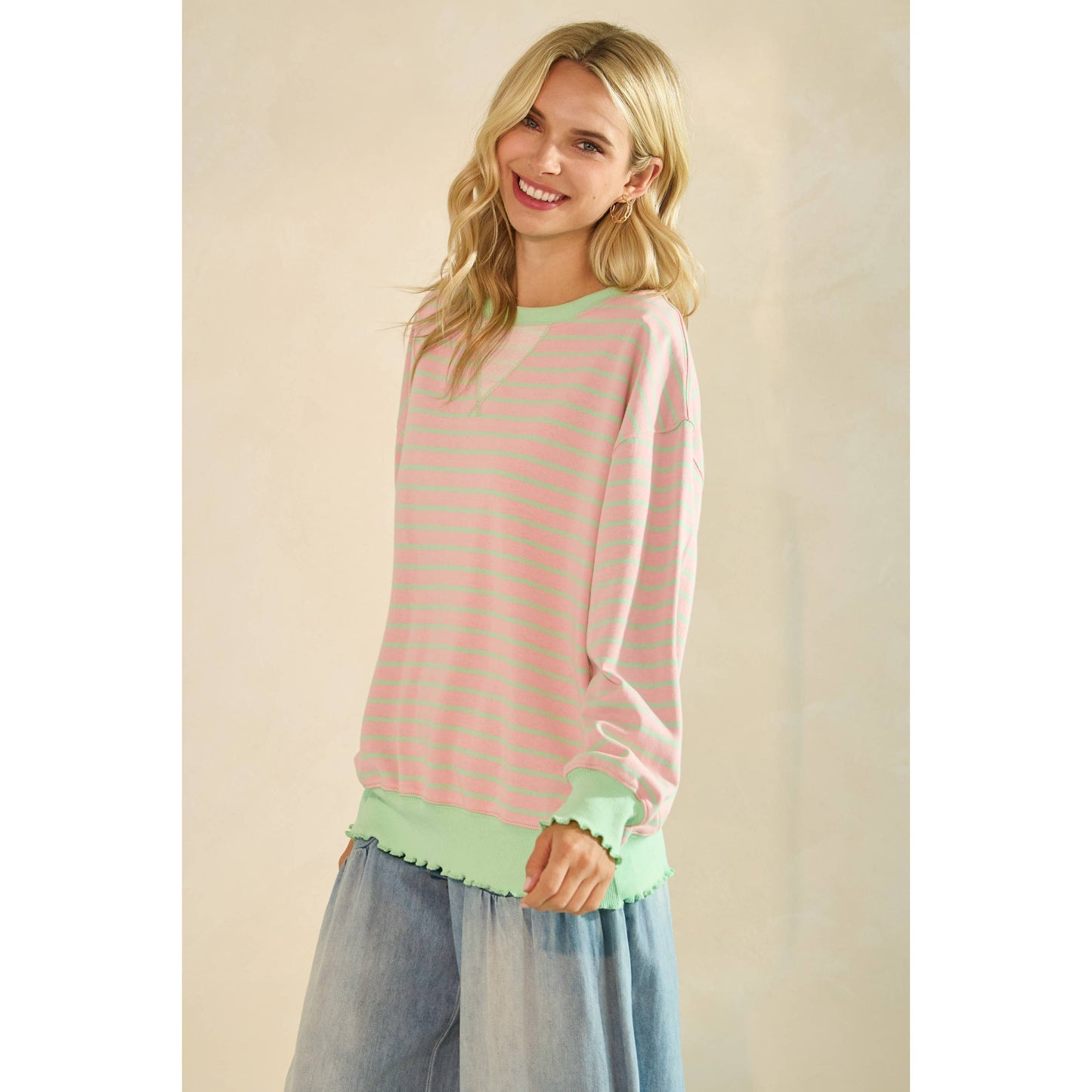 Striped Knit Long Sleeve Top