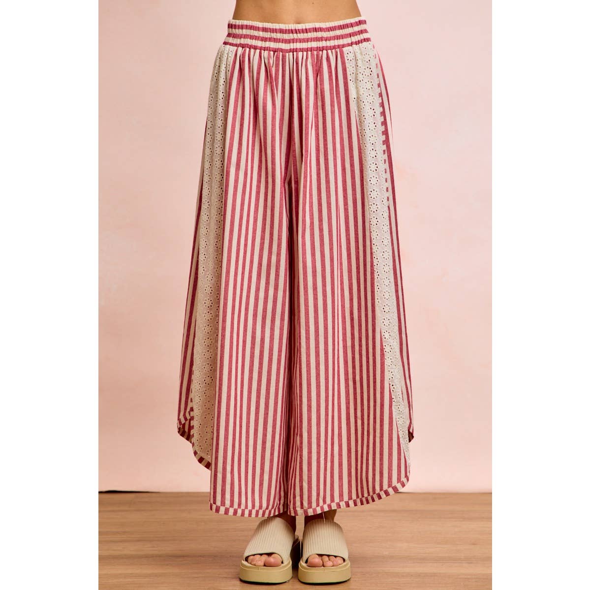 Floral Eyelet Wide Leg Pants