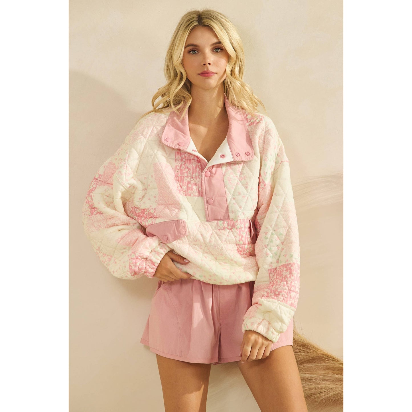Blush Pink Quilted Pullover