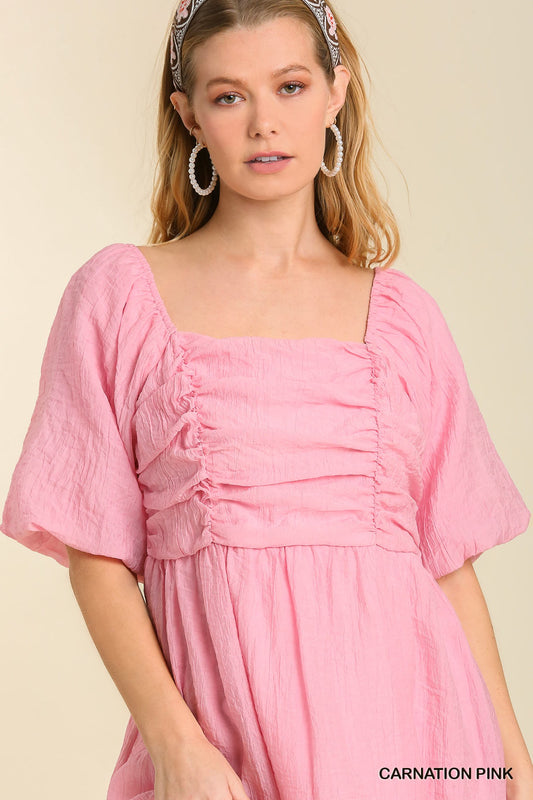 Rosy Puff Sleeve Dress